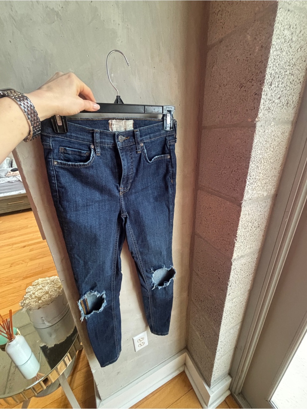 Free People Dark Blue Ripped Skinny Jeans
